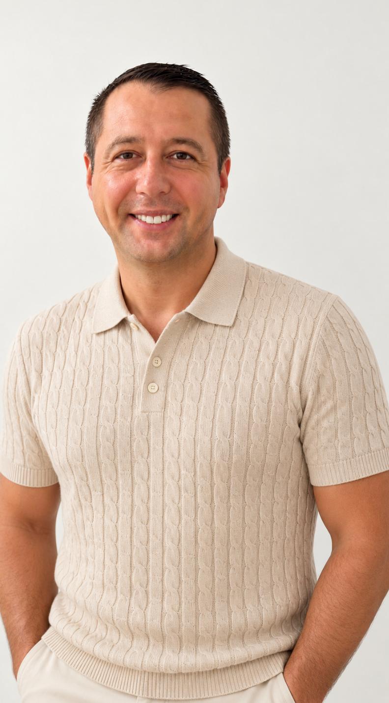 Julien Negrello in cream knit polo